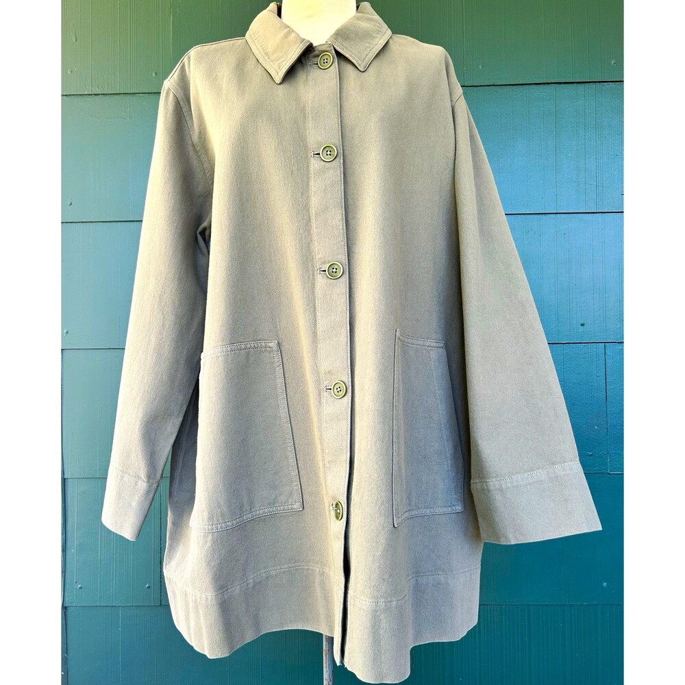 Eileen Fisher Organic Cotton Sage Green Chore Coat Jacket Utility Lagenlook XL